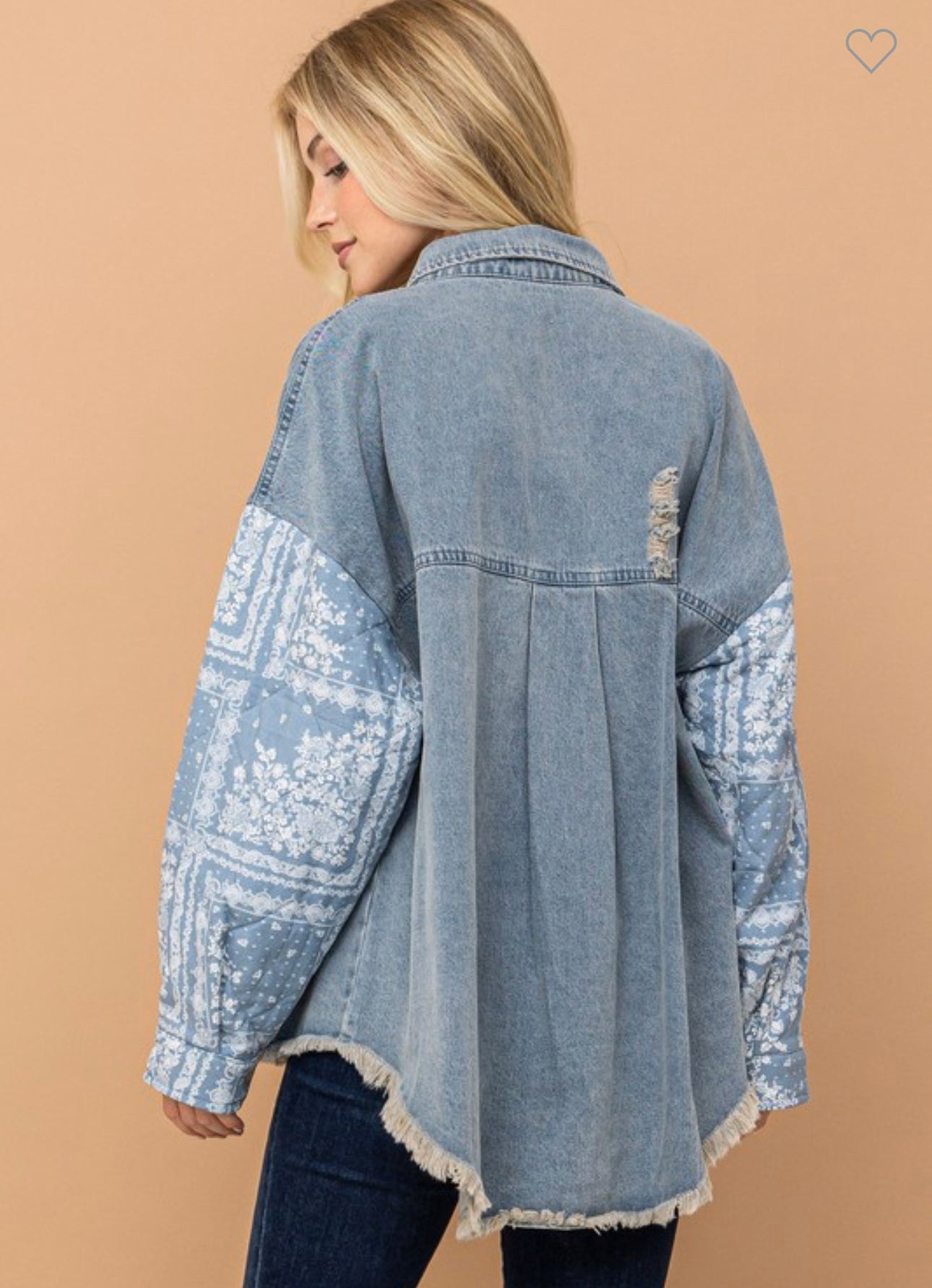 Paisley Print Quilted Denim Jacket