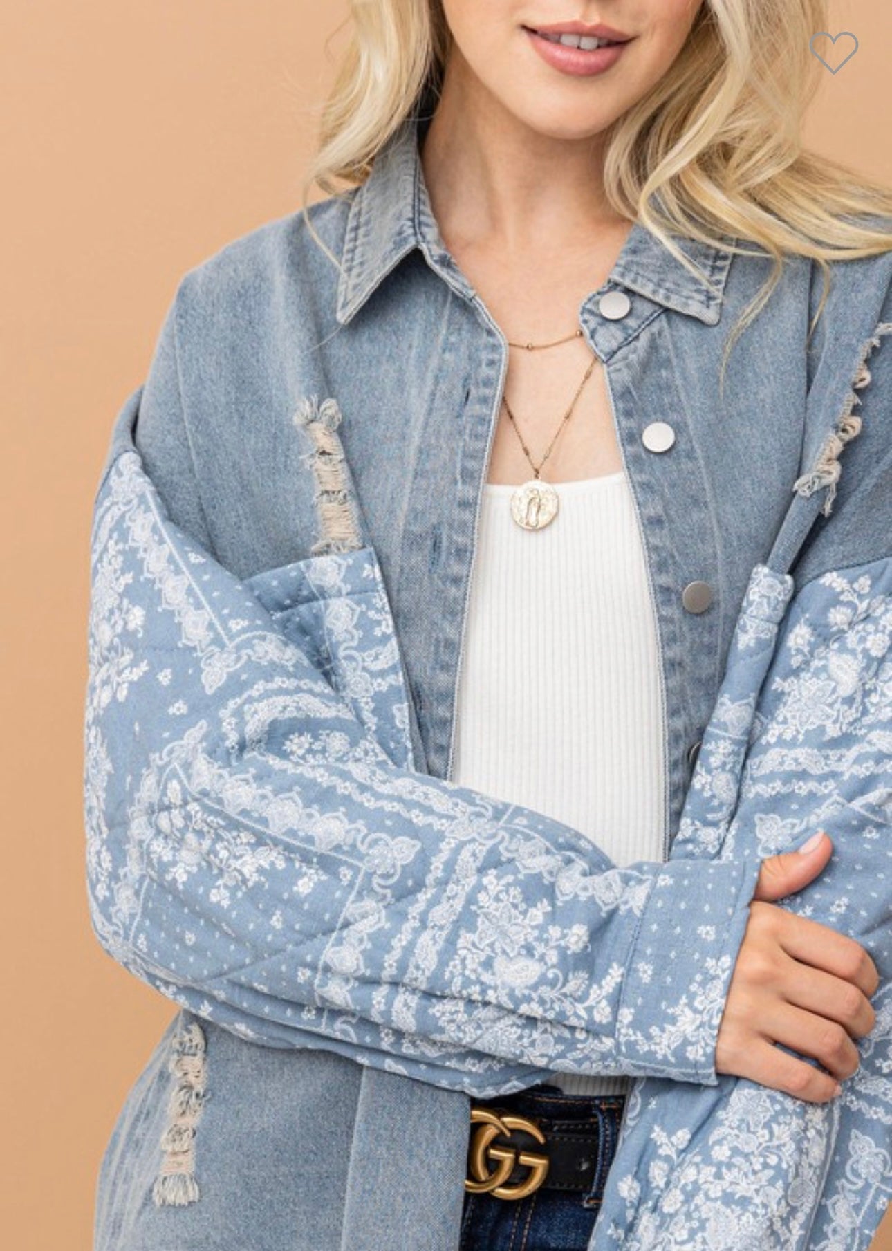 Paisley Print Quilted Denim Jacket