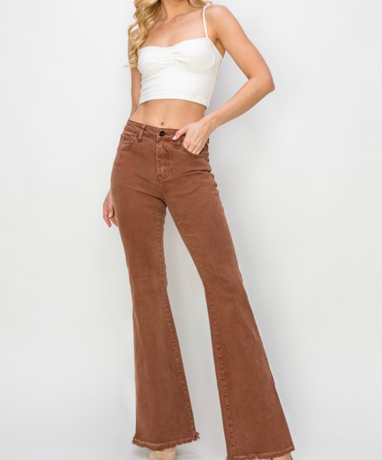 High Rise Side Slit Flare Pants